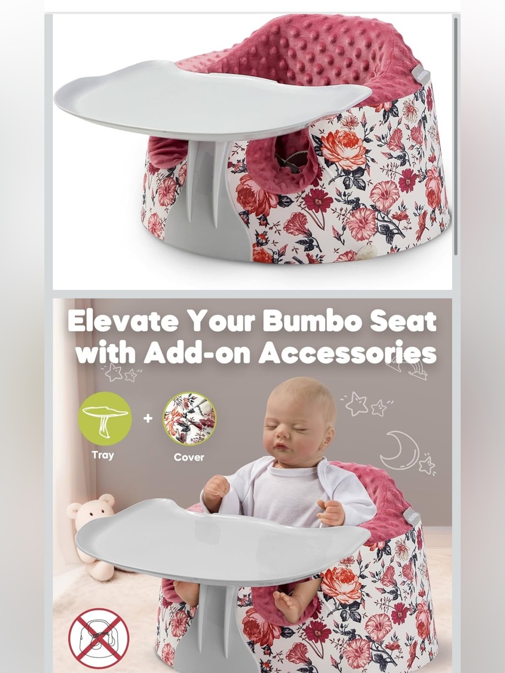 Bumbo Seat Floral Cover & Tray — Pink Floral Baby